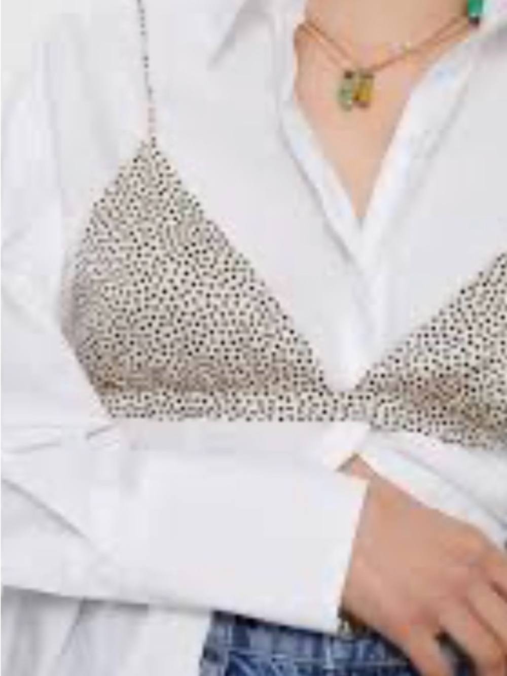 Zara Beige Bralette with Black Micro Polka Dots